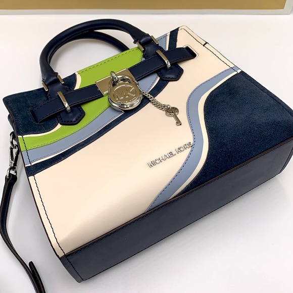 MICHAEL KORS Hamilton Small Patchwork Satchel NAVY MULTI COLOR - Picture 13 of 16